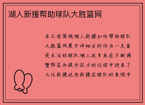湖人新援帮助球队大胜篮网
