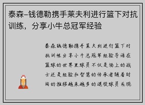 泰森-钱德勒携手莱夫利进行篮下对抗训练，分享小牛总冠军经验