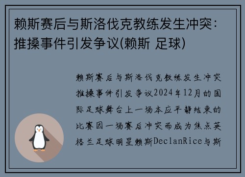 赖斯赛后与斯洛伐克教练发生冲突：推搡事件引发争议(赖斯 足球)